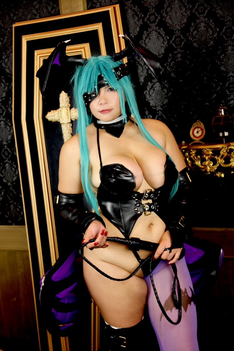 aqua_hair breasts chouzuki_maryou cosplay female huge_breasts long_hair plump solo watermark wings