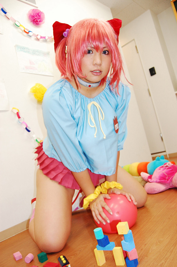 asian breasts chouzuki_maryou female huge_breasts pink_hair shoes short_hair skirt socks solo watermark