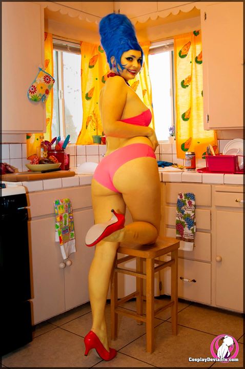 1girl cosplay cosplaydeviants female female_only high_heels lingerie marge_simpson marge_simpson_(cosplay) solo the_simpsons