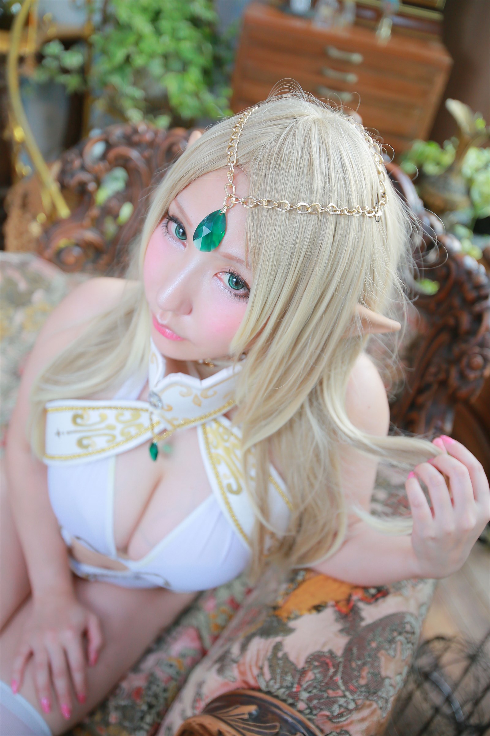 asian blonde_hair breasts cosplay female long_hair shooting_star solo