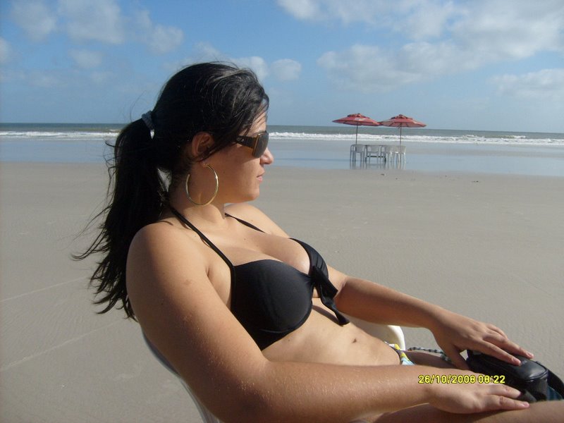 beach bikini black_hair breasts glasses photo