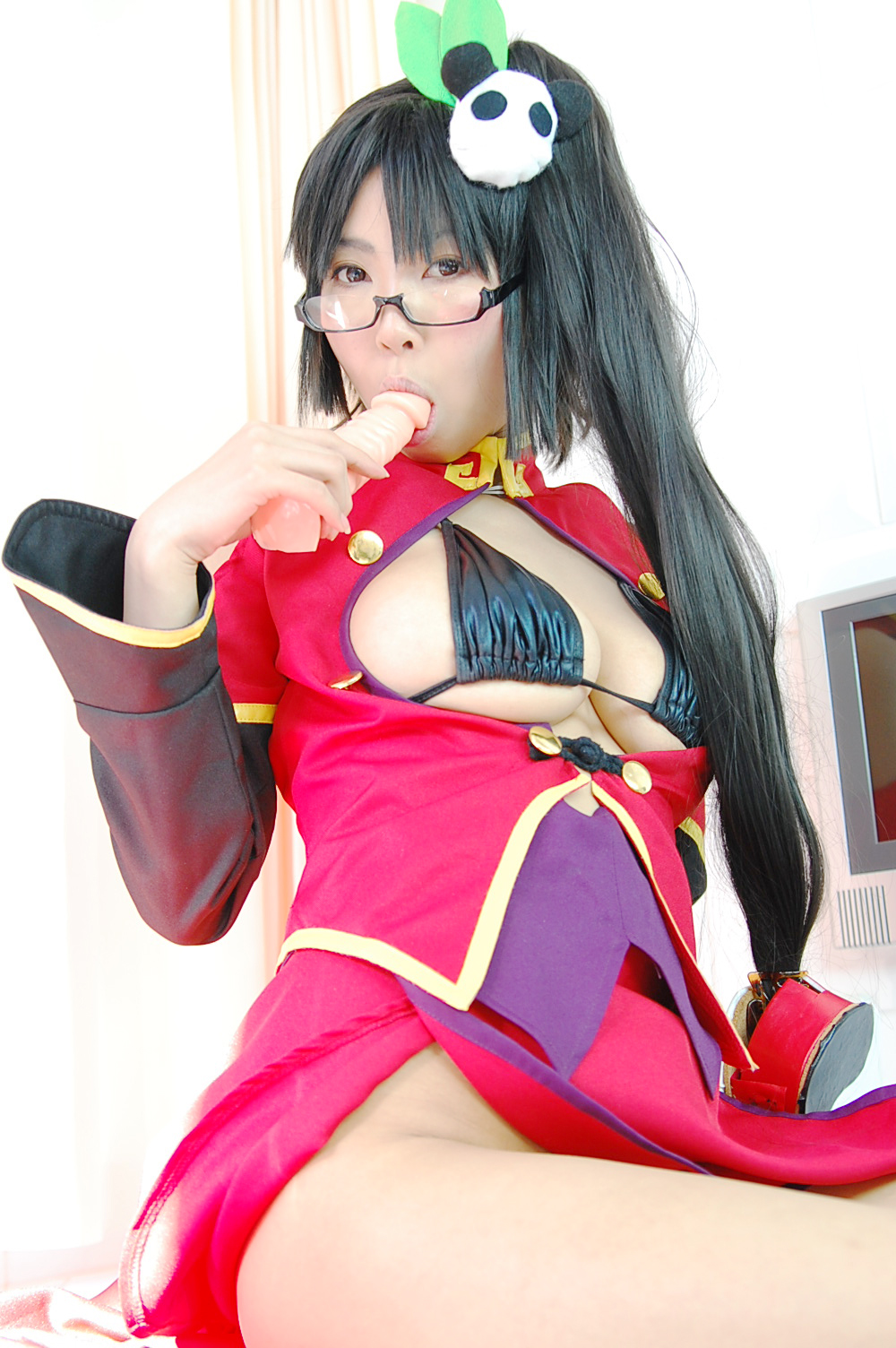 ashiya_noriko asian black_hair breasts cleavage female glasses high_heels large_breasts long_hair shoes solo