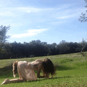 animated ass brown_hair female furry_adjacent gif long_hair outside plugged public solo