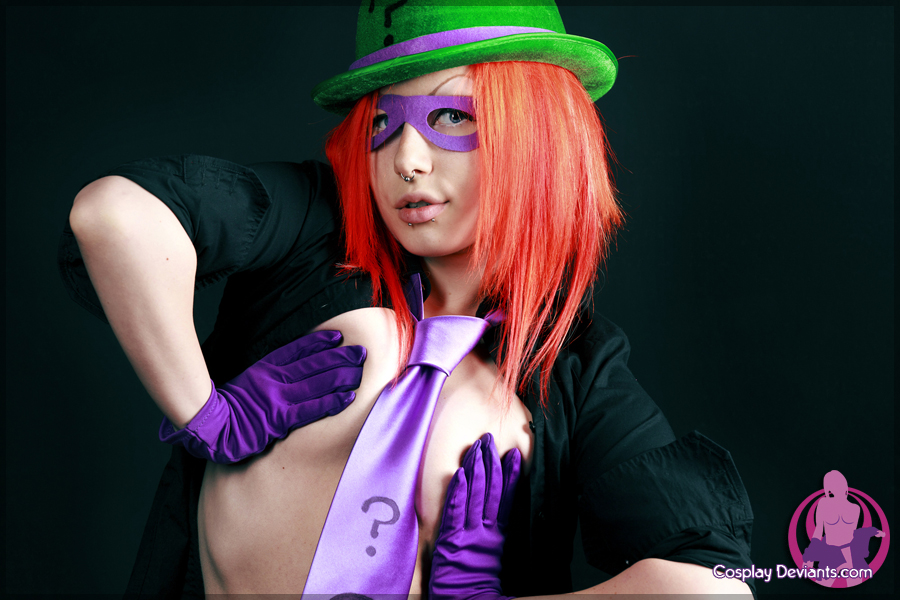 breasts cosplay female hat long_hair porphyria red_hair simple_background solo watermark