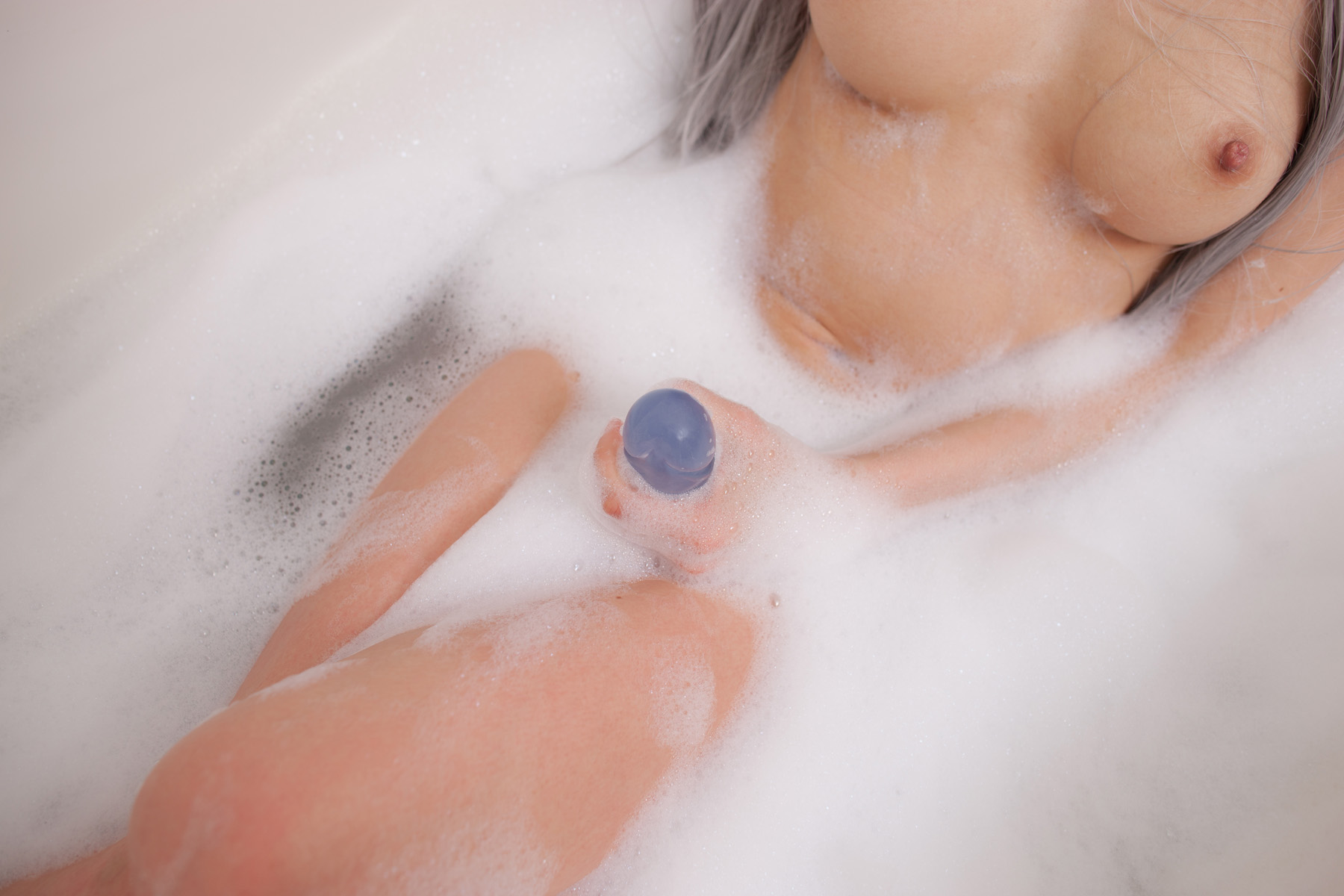 asian bathtub breasts cosplay dildo erect_nipples female grey_hair long_hair nipples nude solo wet