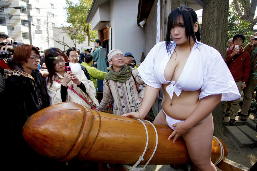 asian black_hair breasts chouzuki_maryou cleavage female large_breasts penis penis_festival photo plump sexually_suggestive
