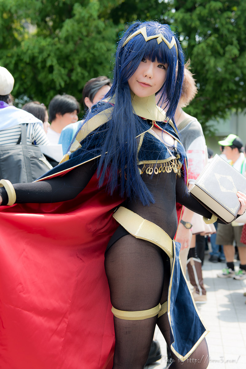 asian blue_hair book breasts cosplay female long_hair solo