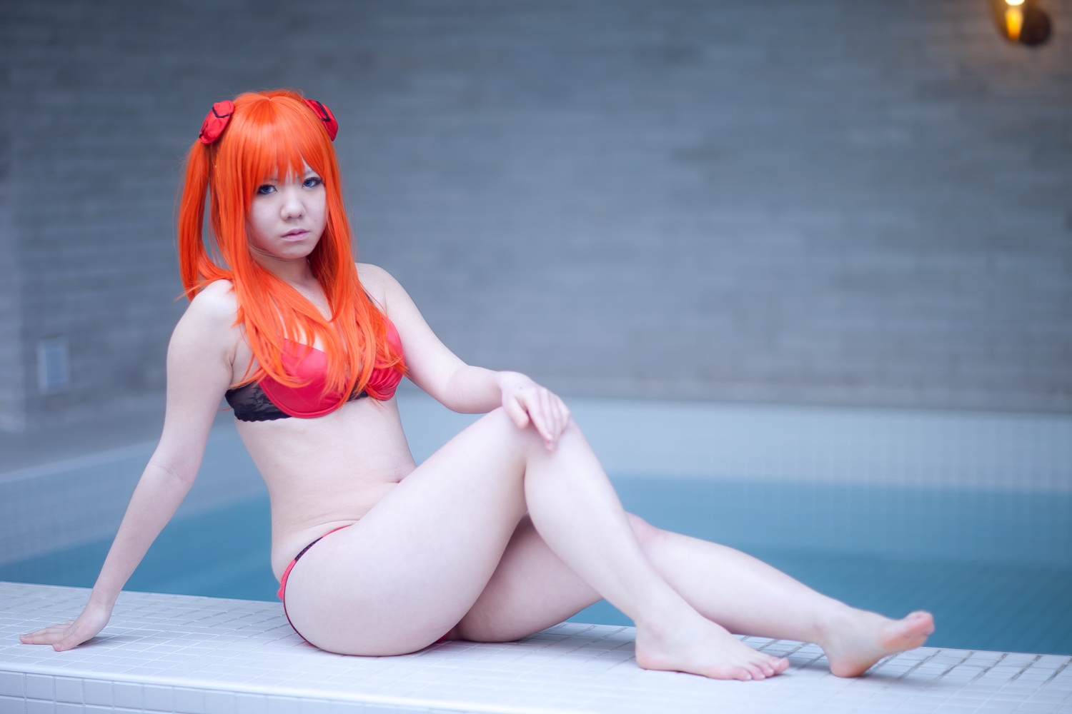 asian asuka_langley_sohryu breasts cosplay female long_hair neon_genesis_evangelion orange_hair solo