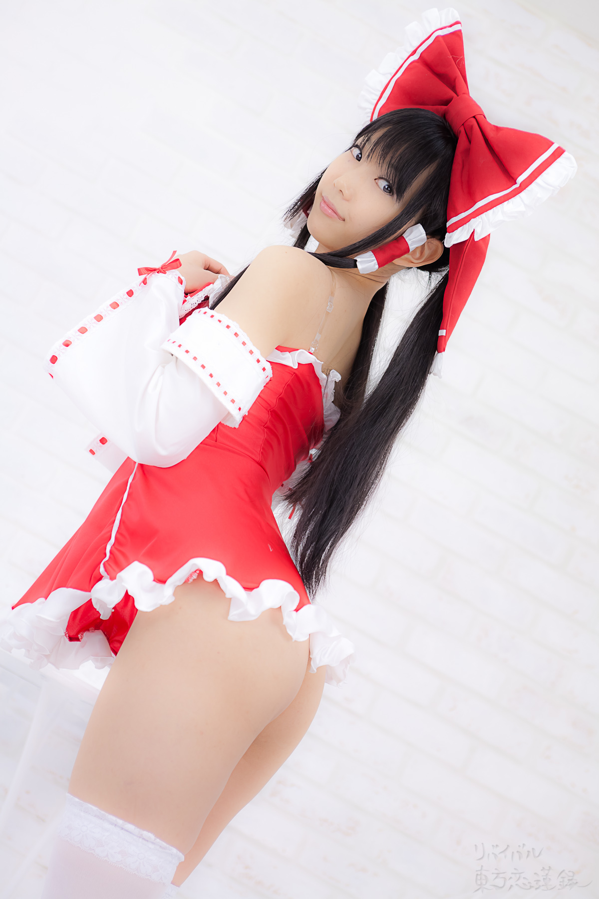 asian black_hair breasts cosplay dress female long_hair no_panties shoes solo thighhighs