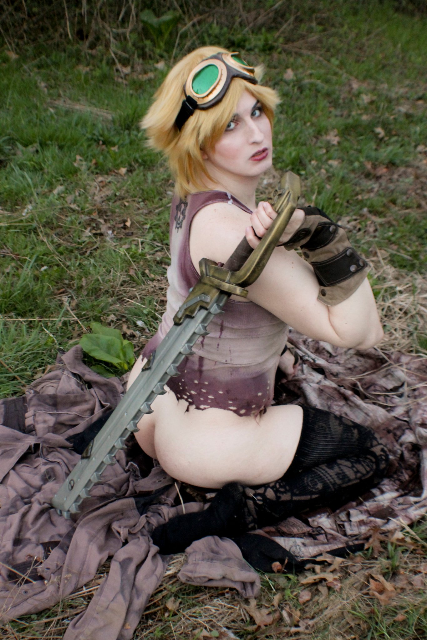 1boy 2017 ass big_butt billy_booze blonde_hair cosplay curvy femboy girly goggles huge_ass male male_only pornstarlucifer solo steampunk stockings sword tattered_clothing thick_thighs thighhighs twink
