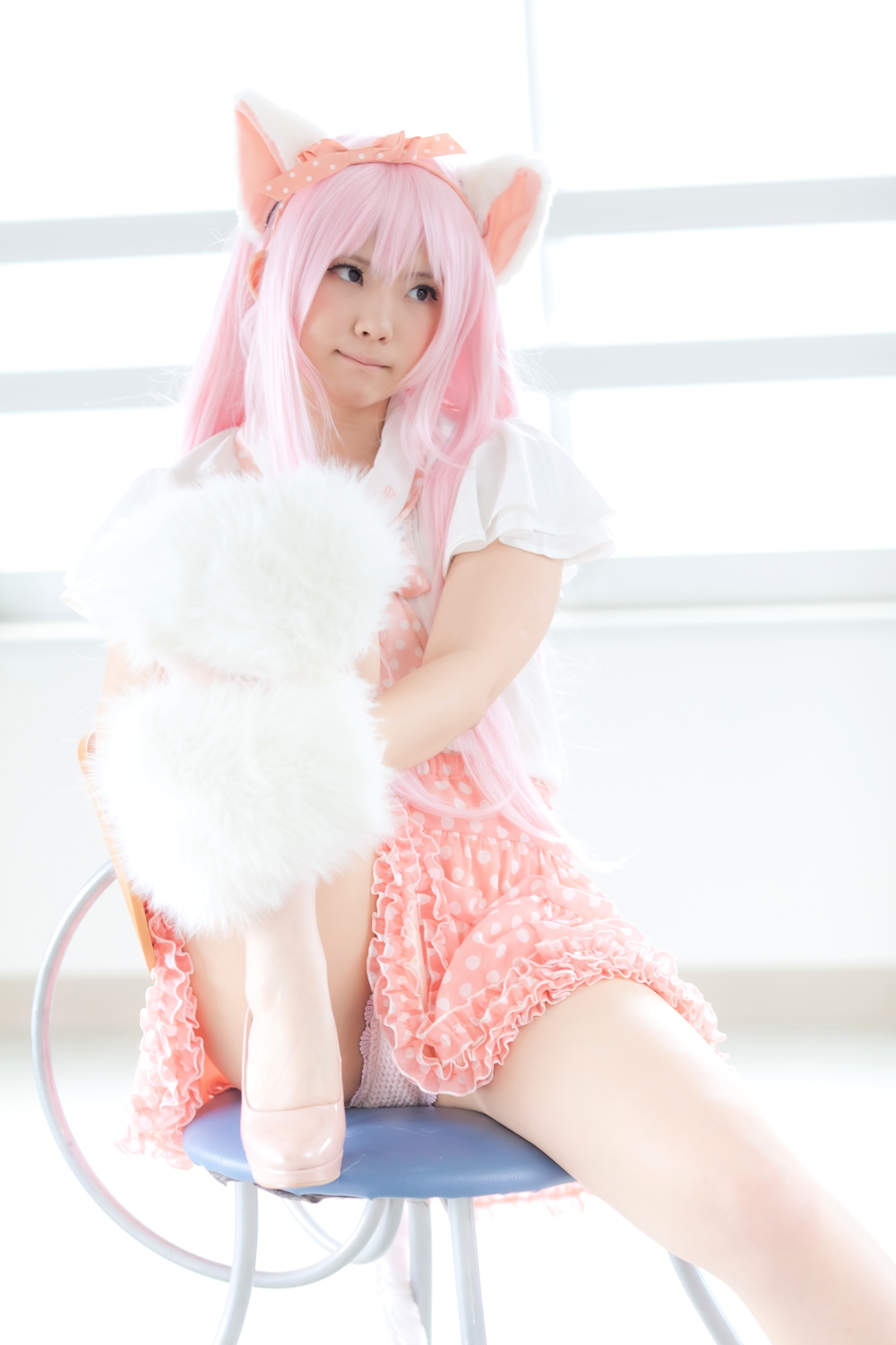 animal_ears asian breasts cosplay enako female long_hair pink_hair solo