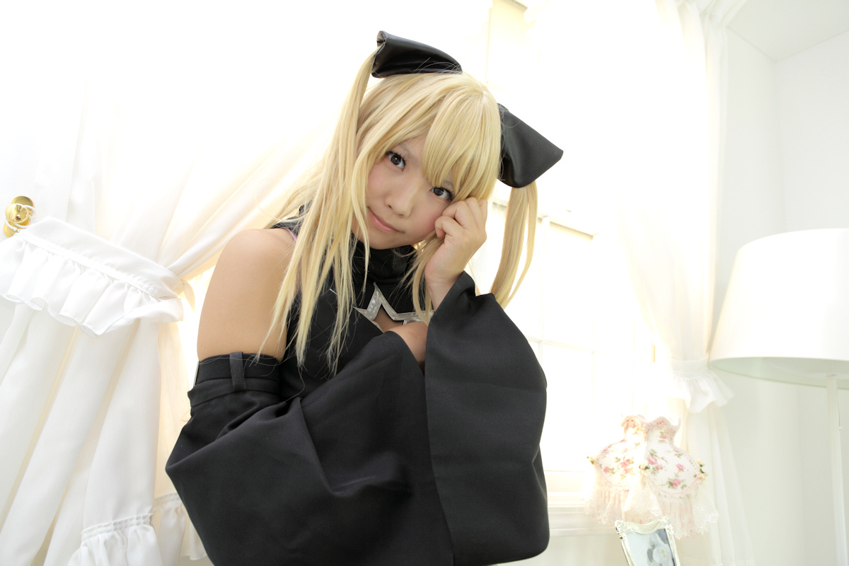 asian blonde_hair breasts cosplay enako female long_hair pigtails solo