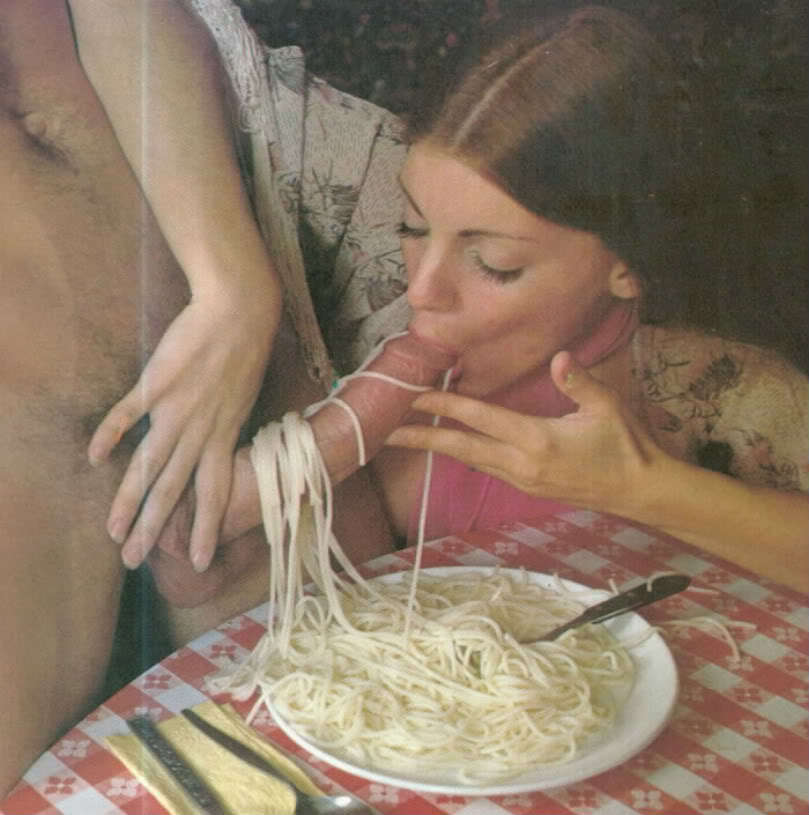 dark_hair fellatio female food funny male penis spaghetti testicles