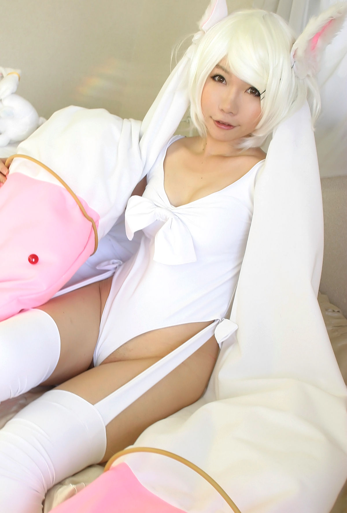 1girl asian cosplay cute female female_only leotard photo pussy real real_person small_breasts socks solo stockings