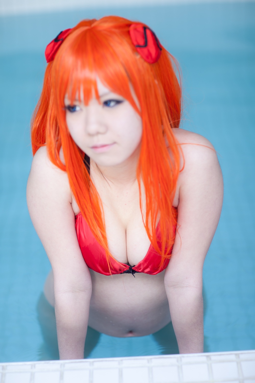 asian asuka_langley_sohryu breasts cosplay female long_hair neon_genesis_evangelion orange_hair solo