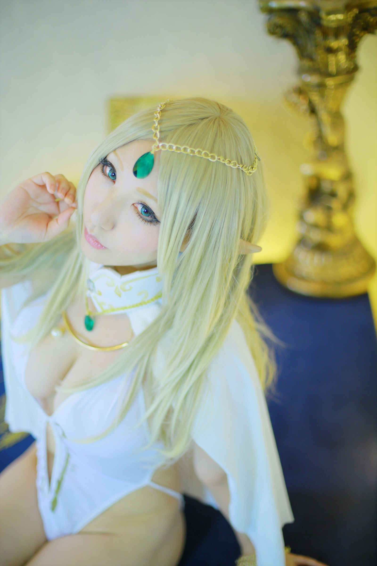 asian blonde_hair breasts cosplay female long_hair shooting_star solo