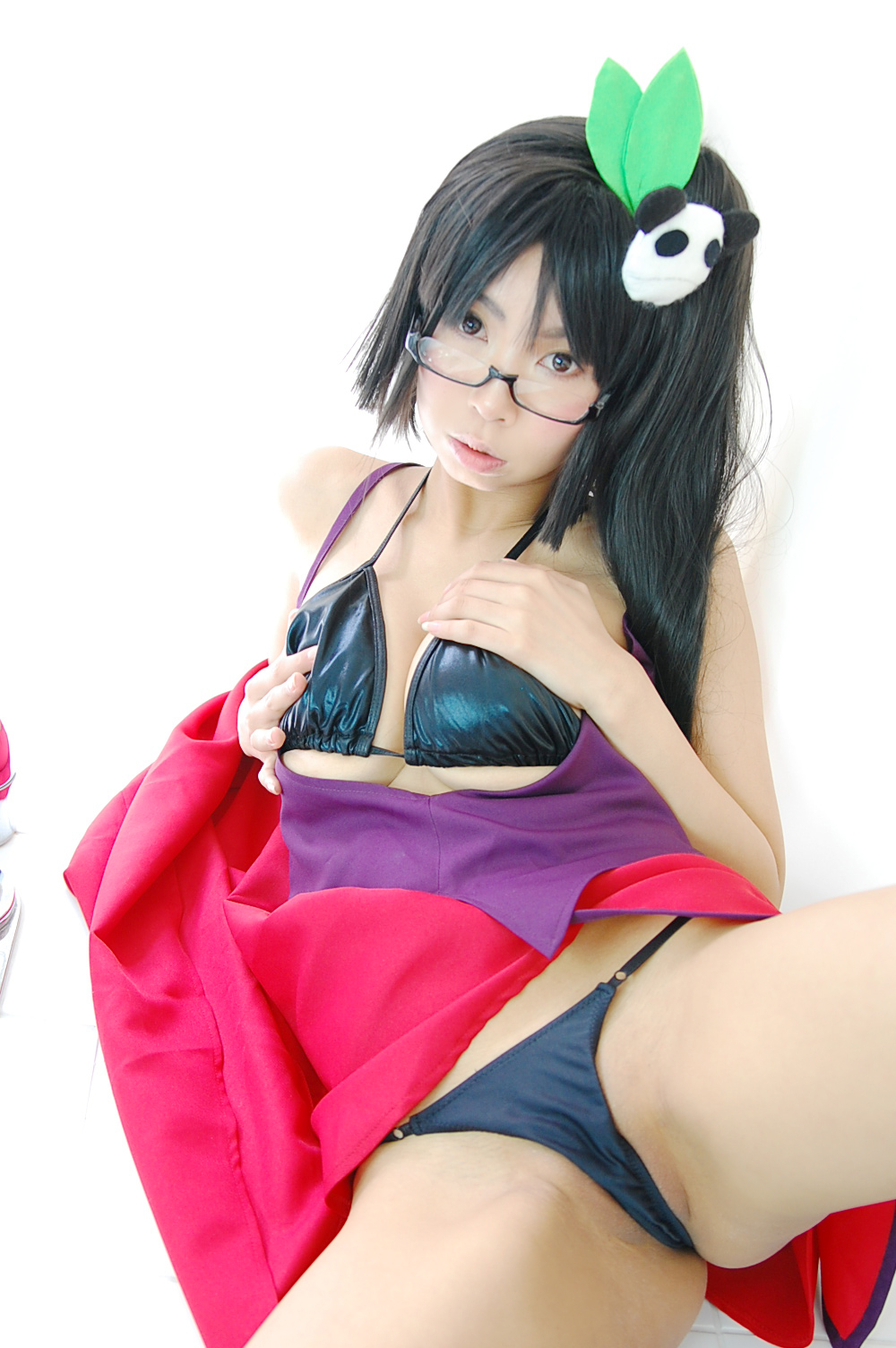 ashiya_noriko asian black_hair breasts cleavage female glasses high_heels large_breasts long_hair shoes solo