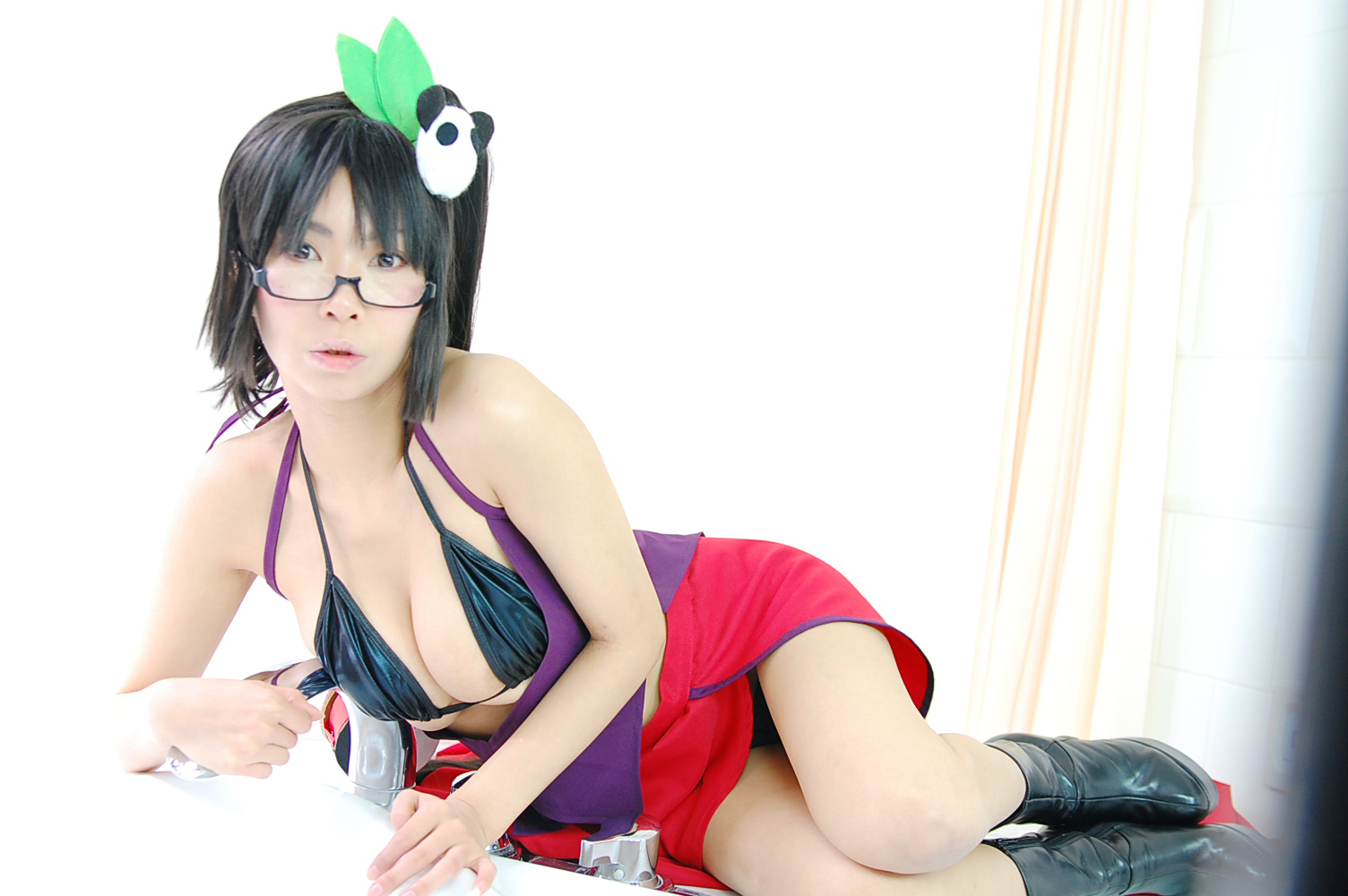 ashiya_noriko asian black_hair breasts cleavage female glasses high_heels large_breasts long_hair shoes solo