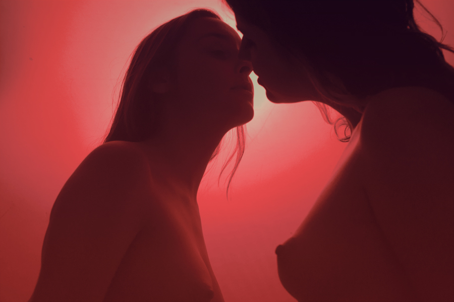2girls arm arms bare_shoulders breasts female hair incipient_kiss lesbian long_hair love multiple_girls nipples nude photo topless
