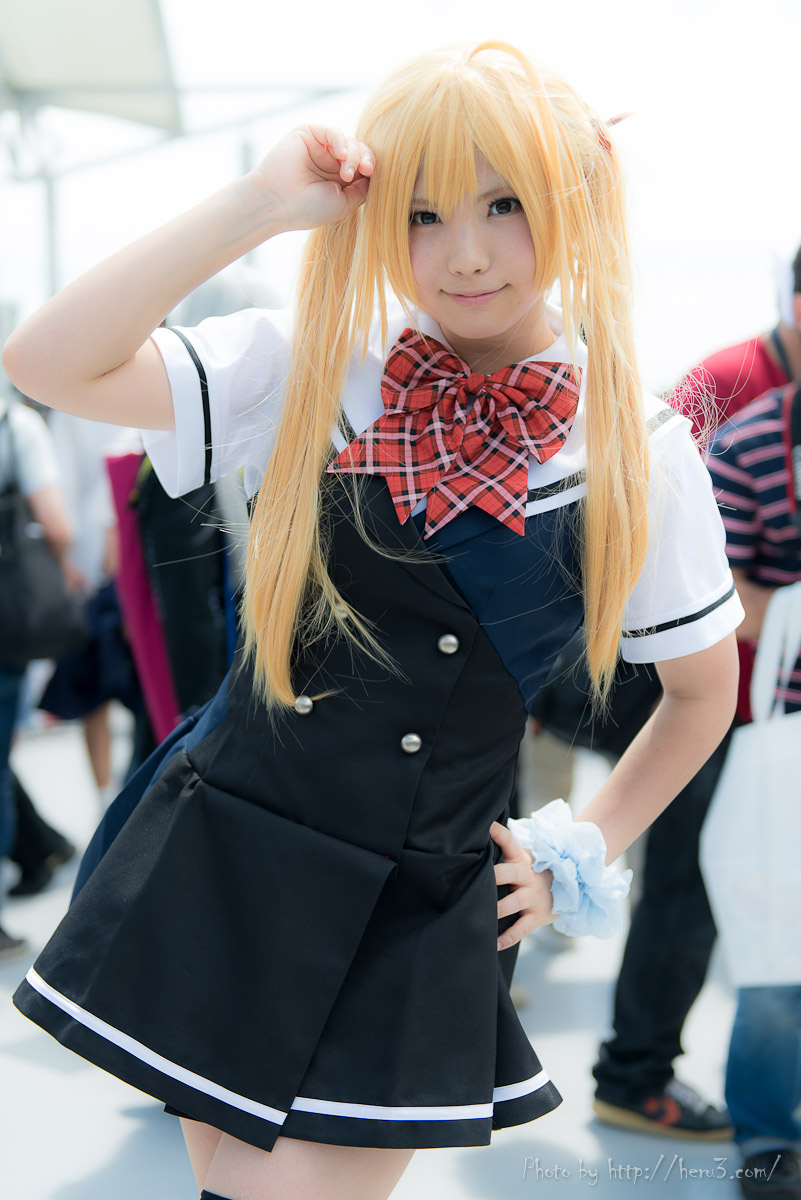 asian blonde_hair breasts cosplay long_hair outside