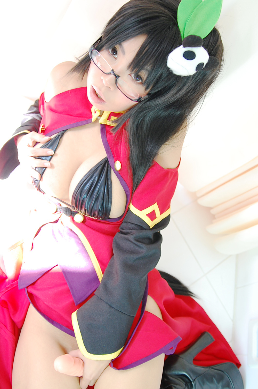 ashiya_noriko asian black_hair breasts cleavage female glasses high_heels large_breasts long_hair shoes solo