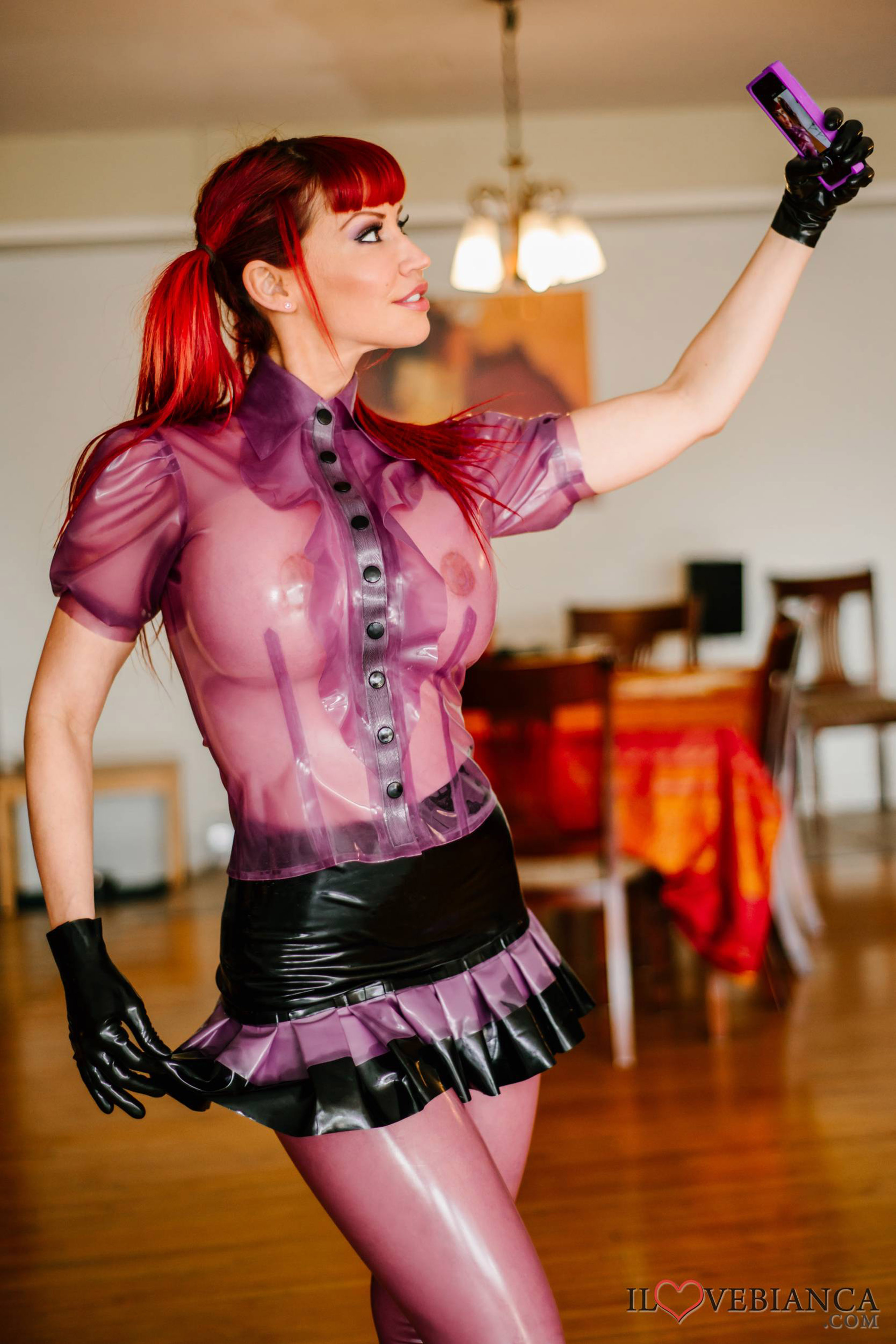 bianca_beauchamp breasts female gloves large_breasts latex long_hair pigtails red_hair solo watermark