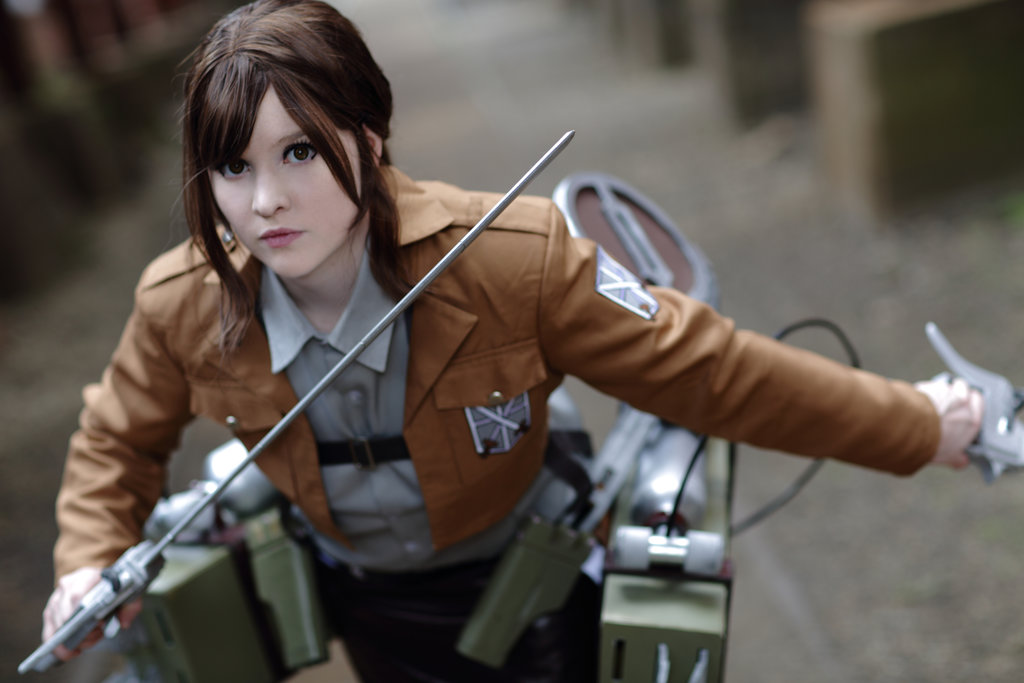 attack_on_titan breasts brown_hair cosplay female foxycosplay long_hair outside sasha_braus solo tagme