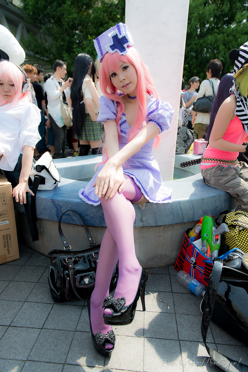 asian breasts cosplay long_hair outside pink_hair