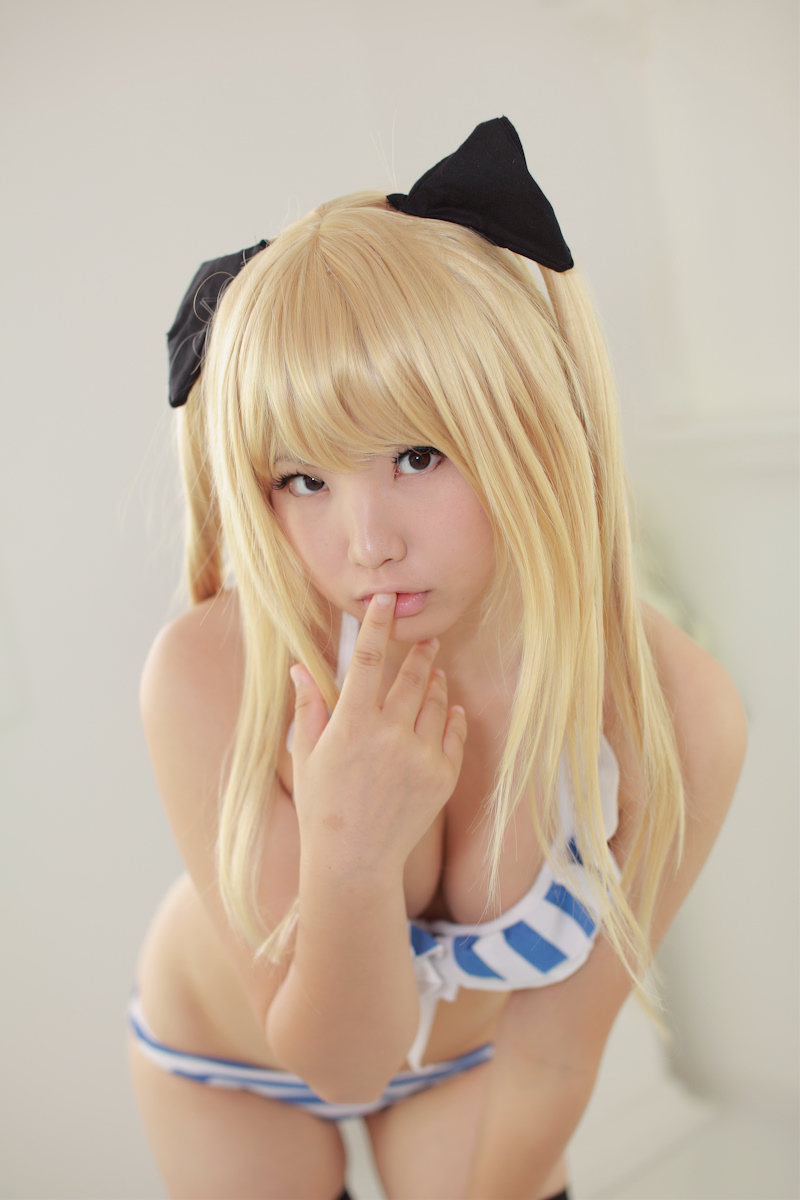 asian blonde_hair breasts cosplay enako female long_hair pigtails solo