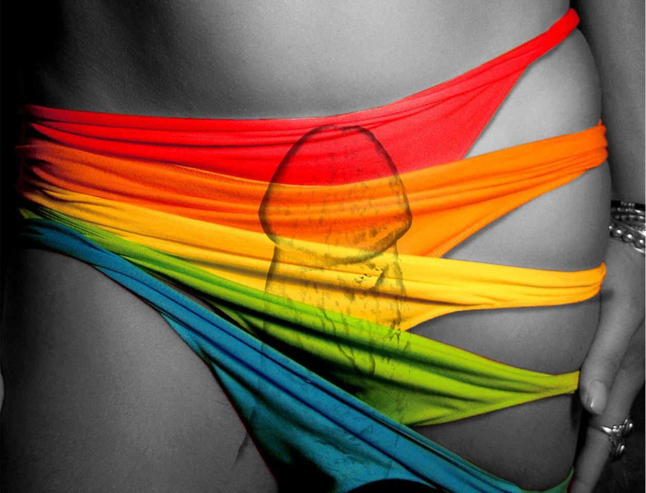 female human panties penis photo rainbow_pattern underwear