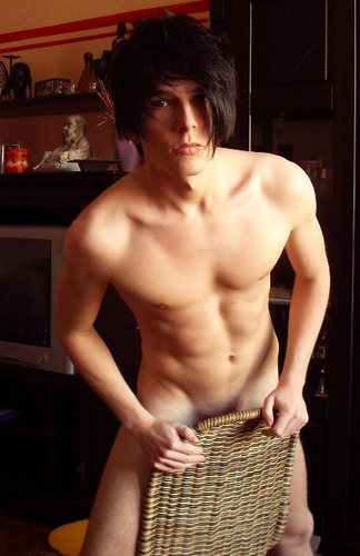 abs black_hair convenient_censoring emo gay male pale_skin photo self_shot twink