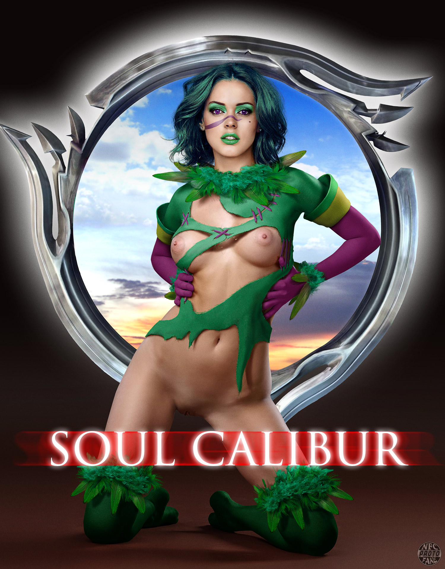 cosplay green_hair highres photoshop purple_eyes soul_calibur soul_calibur_iv tira
