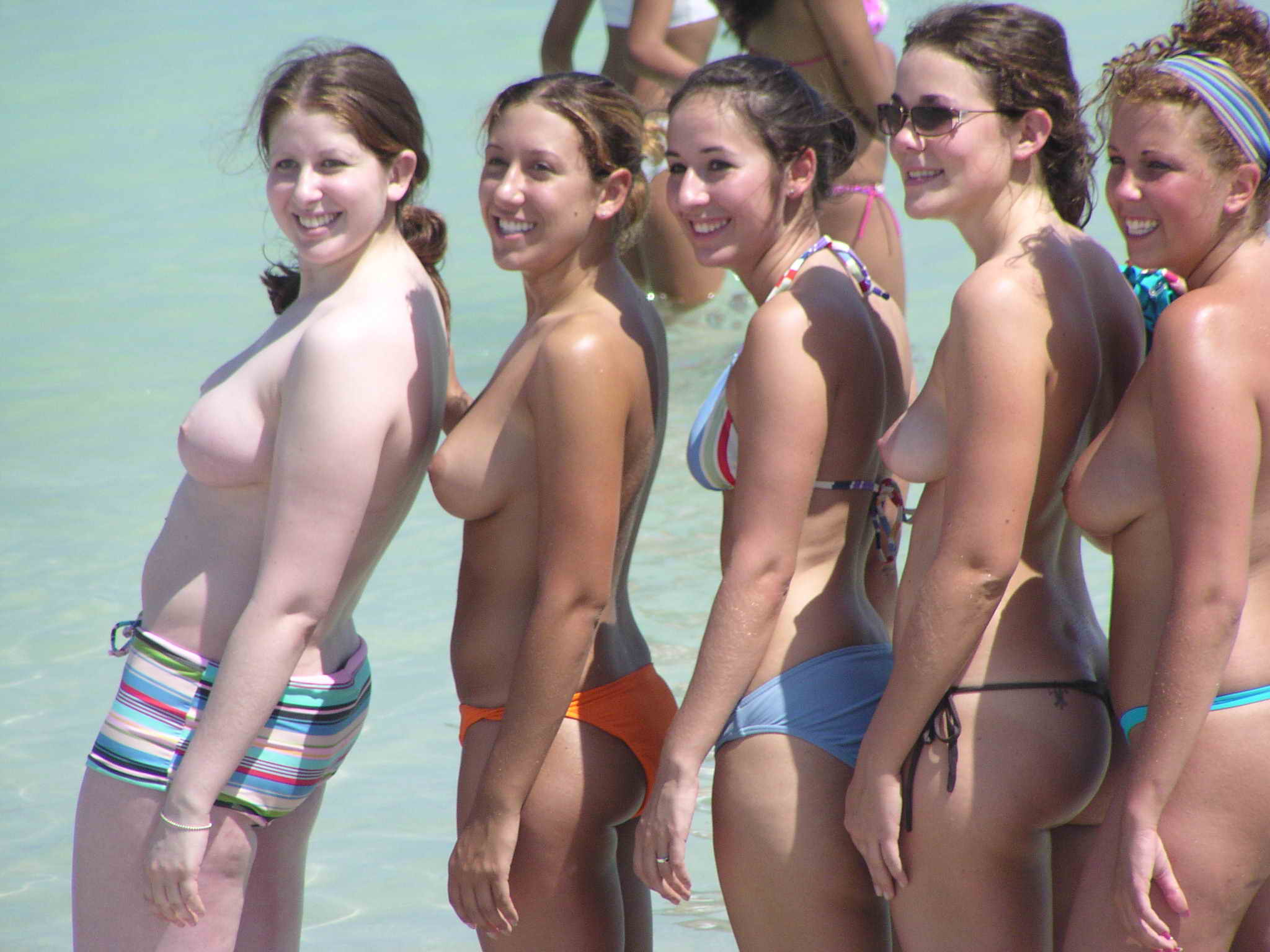 5girls bikini bikini_bottom bikini_top breasts female female_only photo real_person topless water