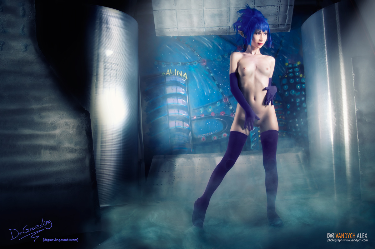 blue_hair breasts erect_nipples female gloves long_hair nipples nude pussy smile solo thighhighs vandych_alex