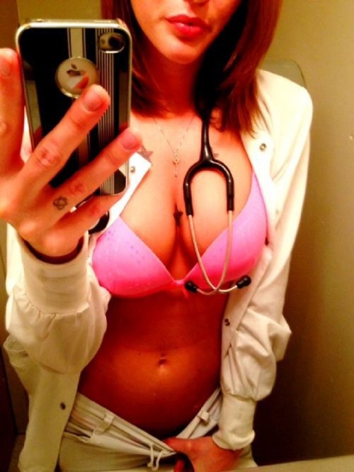 bathroom bra breasts doctor female mirror photo red_hair