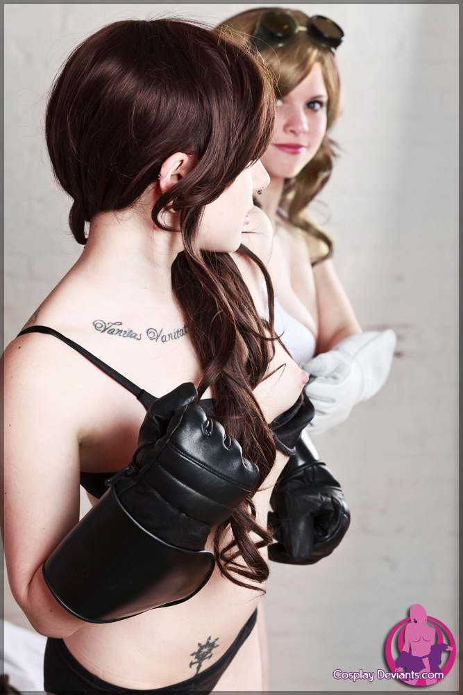 breasts brown_hair cosplay female long_hair porphyria solo watermark