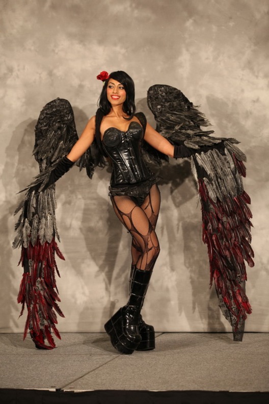 black_hair cosplay gloves pain pantyhose photo real real_person wings