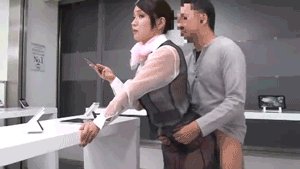1boy animated asian cellphone censored clothed_sex female from_behind gif japanese lowres male phone photo see-through sex shop source_request store straight