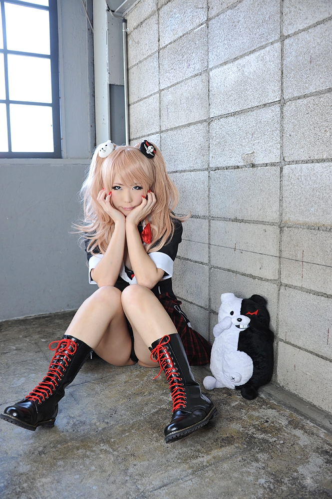 asian breasts brown_hair cosplay female high_heels long_hair pigtails shoes skirt solo