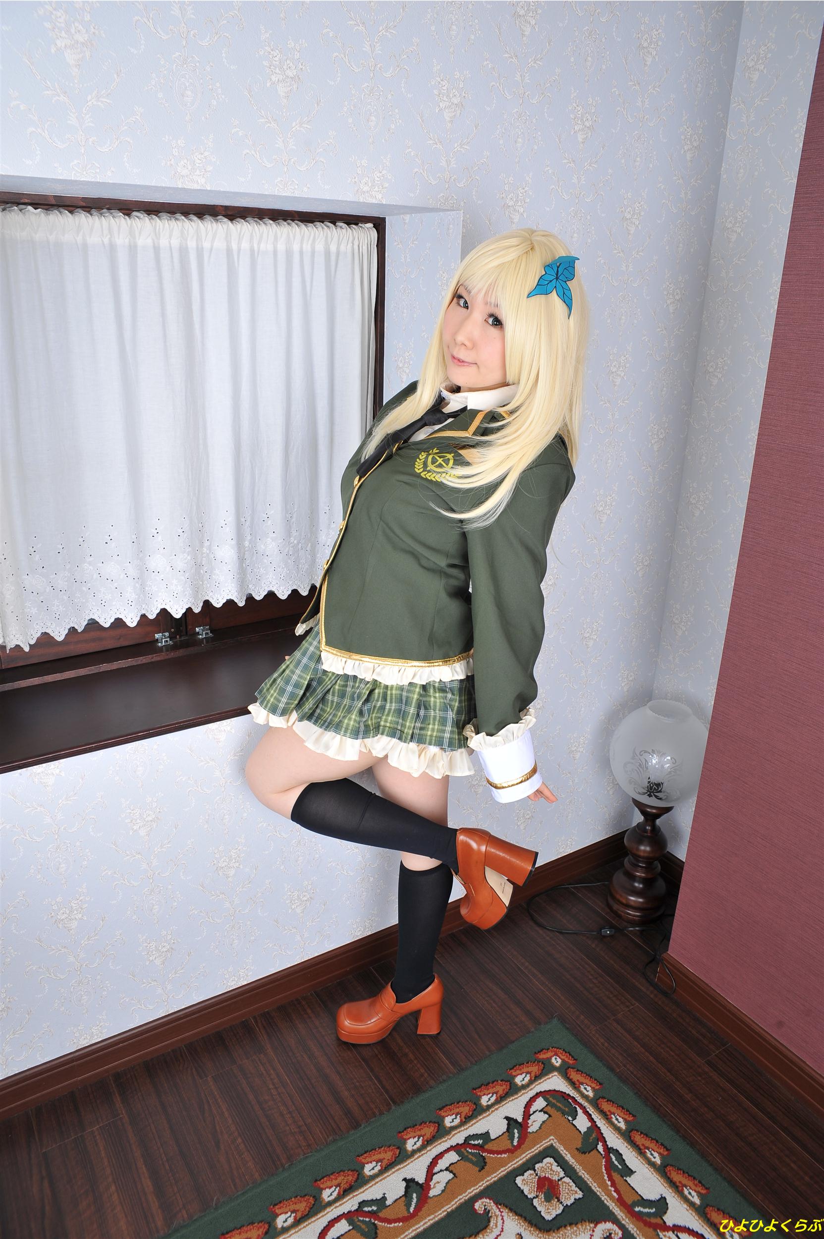 asian blonde_hair breasts cosplay female high_heels long_hair panties shoes skirt socks solo