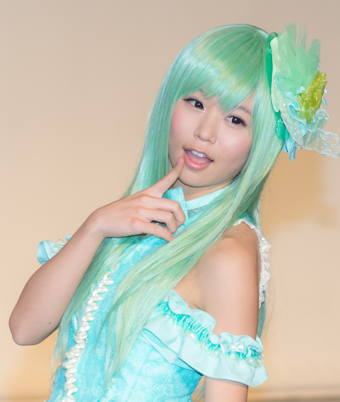 asian breasts dress female green_hair long_hair maid multiple_girls thighhighs