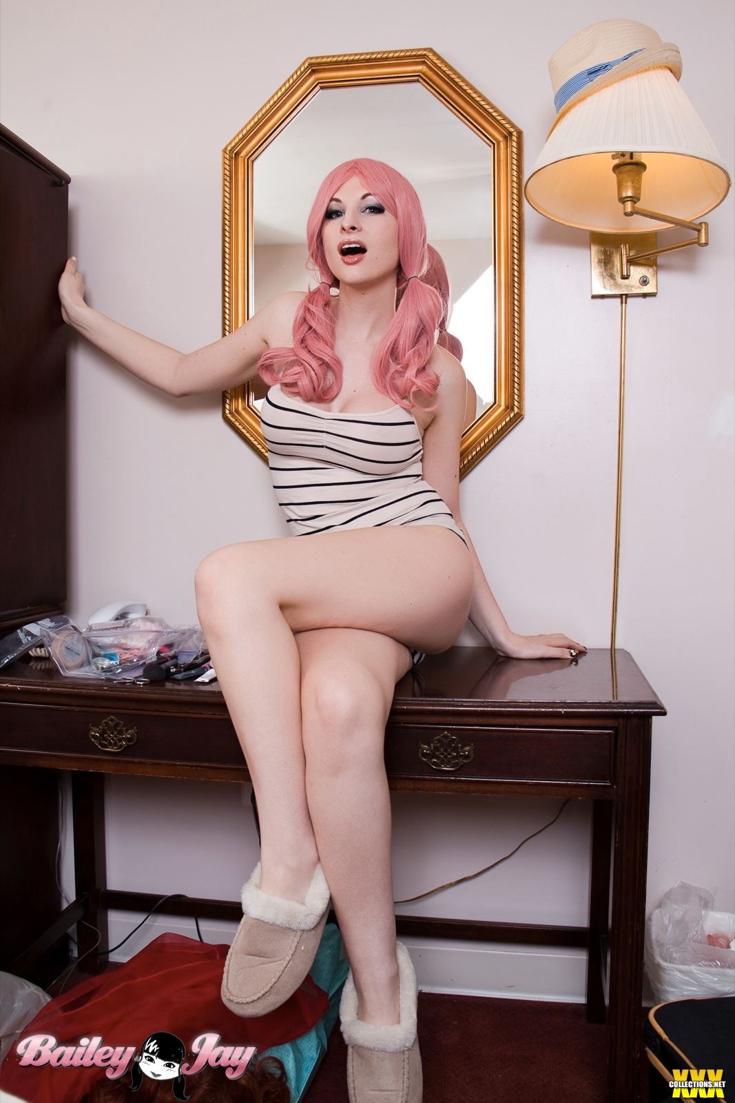 bailey_jay breasts lamp large_breasts long_hair mirror pigtails pink_hair shemale solo watermark
