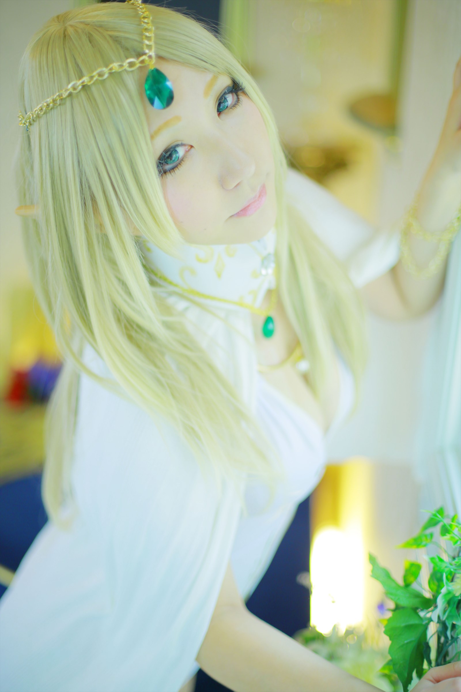 asian blonde_hair breasts cosplay female long_hair shooting_star solo