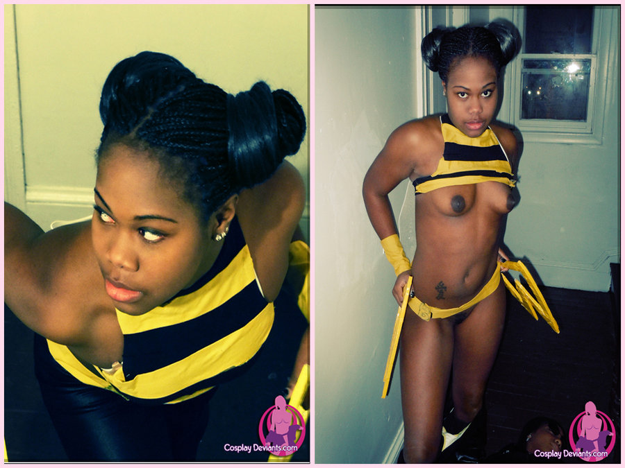 breasts bumblebee cosplay cosplaydeviants dark-skinned_female dark_skin dc female looking_at_viewer teen_titans