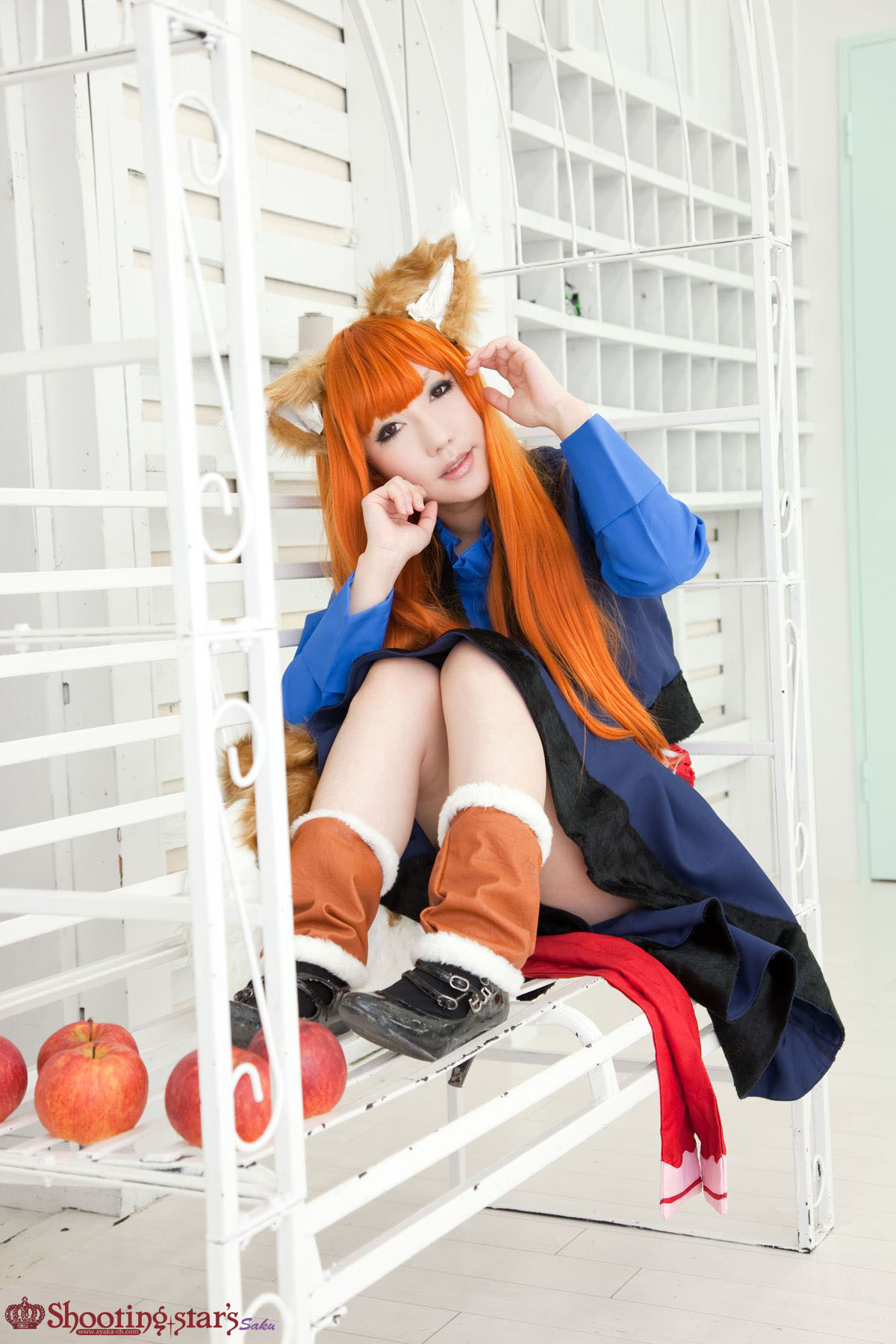 animal_ears asian breasts cosplay female long_hair orange_hair shooting_star solo watermark