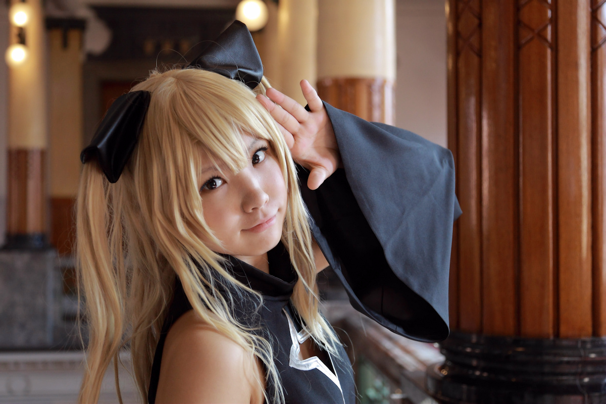 asian blonde_hair breasts cosplay enako female long_hair pigtails solo