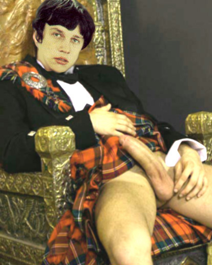 1boy balls black_hair black_jacket bowtie doctor_who erection gold jacket jamie_mccrimmon kilt looking_at_viewer male male_only penis plaid scottish shirt short_hair solo thighs throne white_shirt