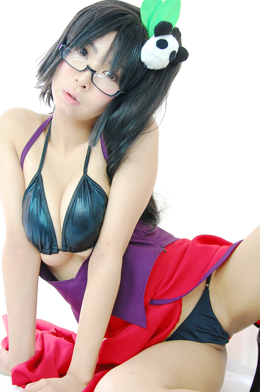 ashiya_noriko asian black_hair breasts cleavage female glasses high_heels large_breasts long_hair shoes solo