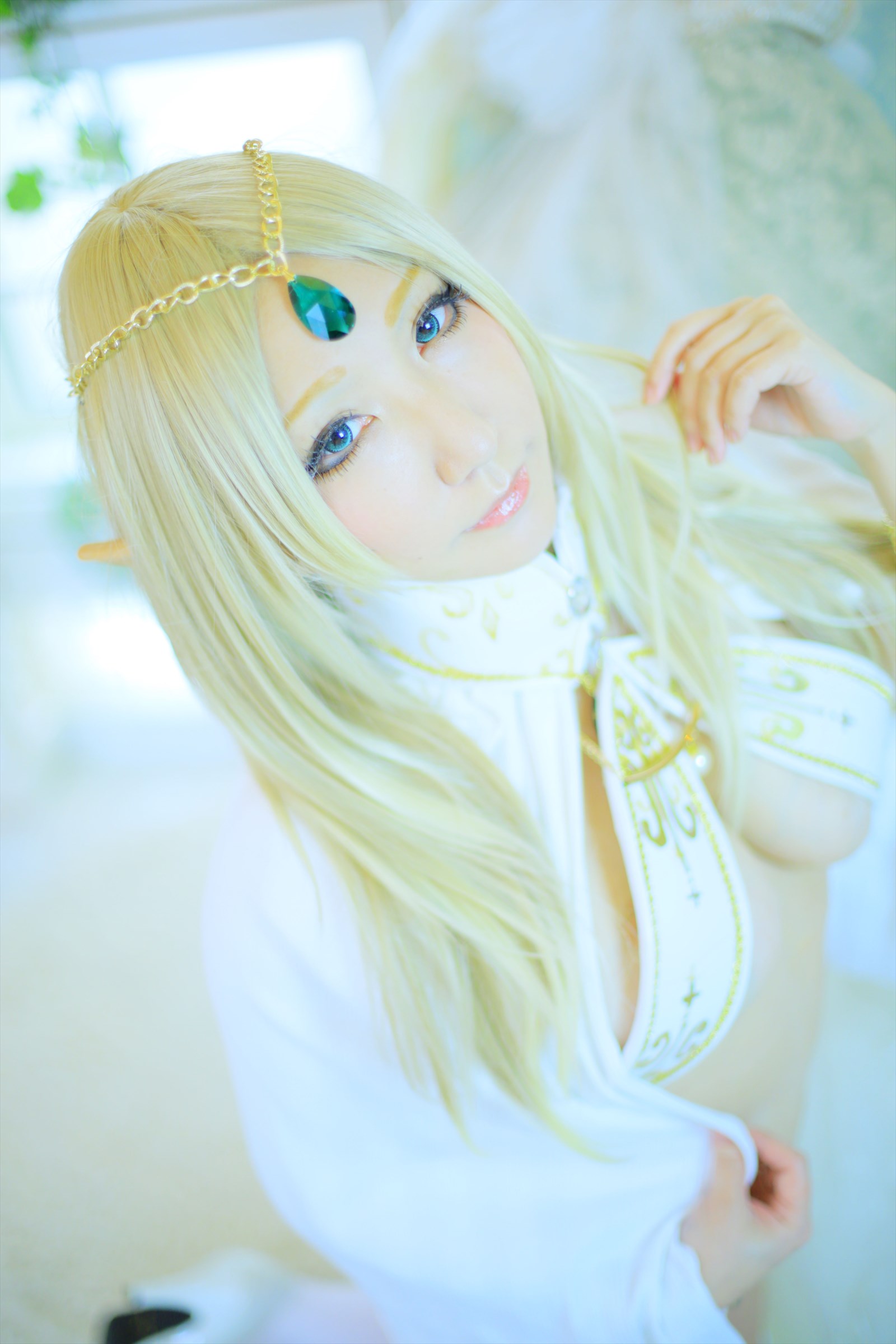 asian blonde_hair breasts cosplay female long_hair shooting_star solo