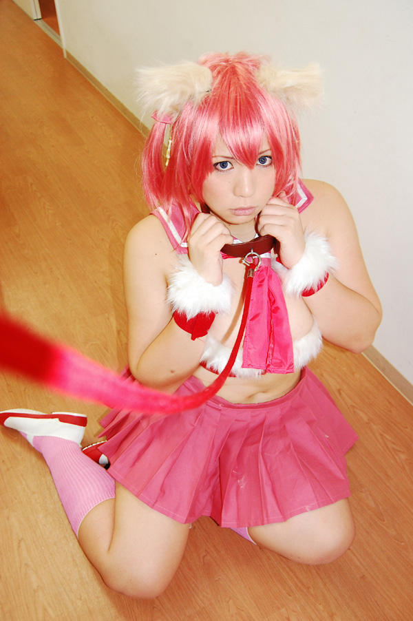 asian breasts chouzuki_maryou female huge_breasts pink_hair shoes short_hair skirt socks solo watermark